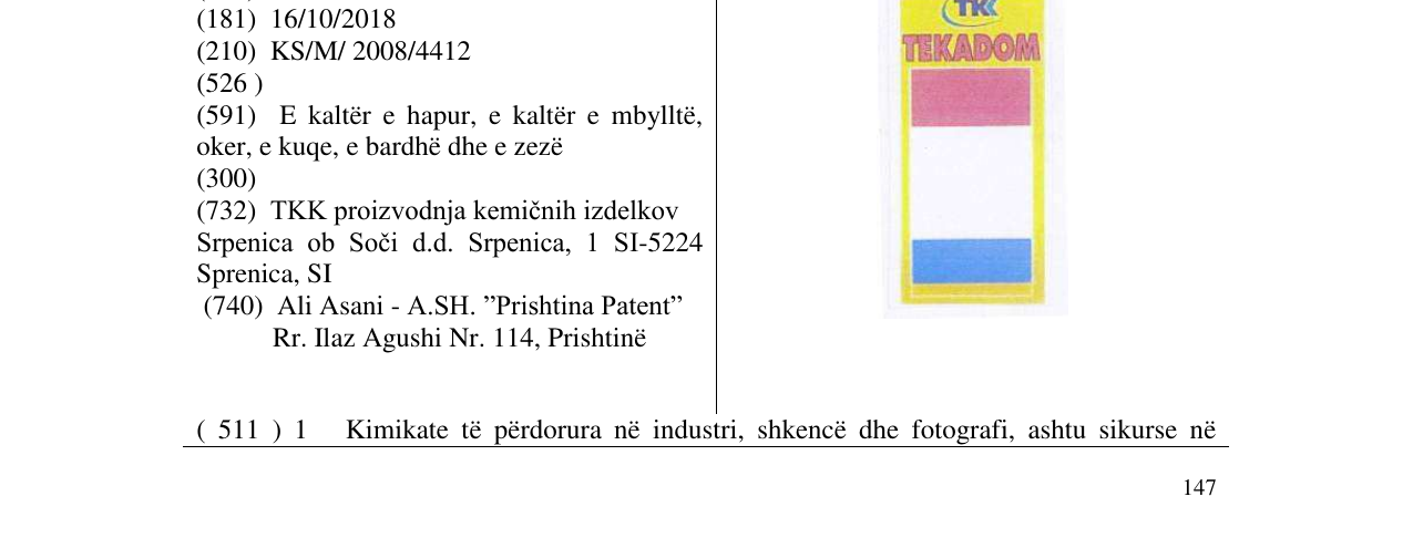 Zëri i markës TKK TEKADOM në buletin
