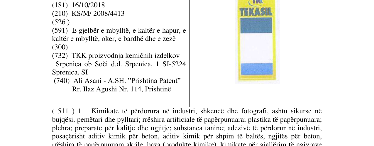 Zëri i markës TKK TEKASIL në buletin