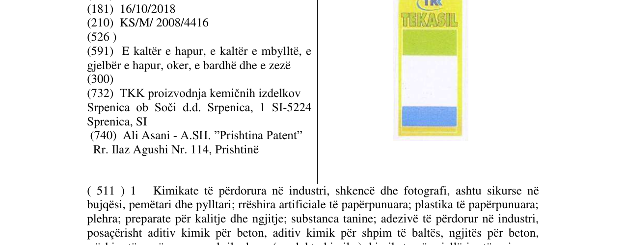 Zëri i markës TKK TEKASIL në buletin