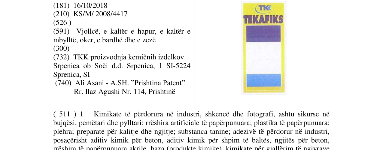 Zëri i markës TKK TEKAFIKS në buletin