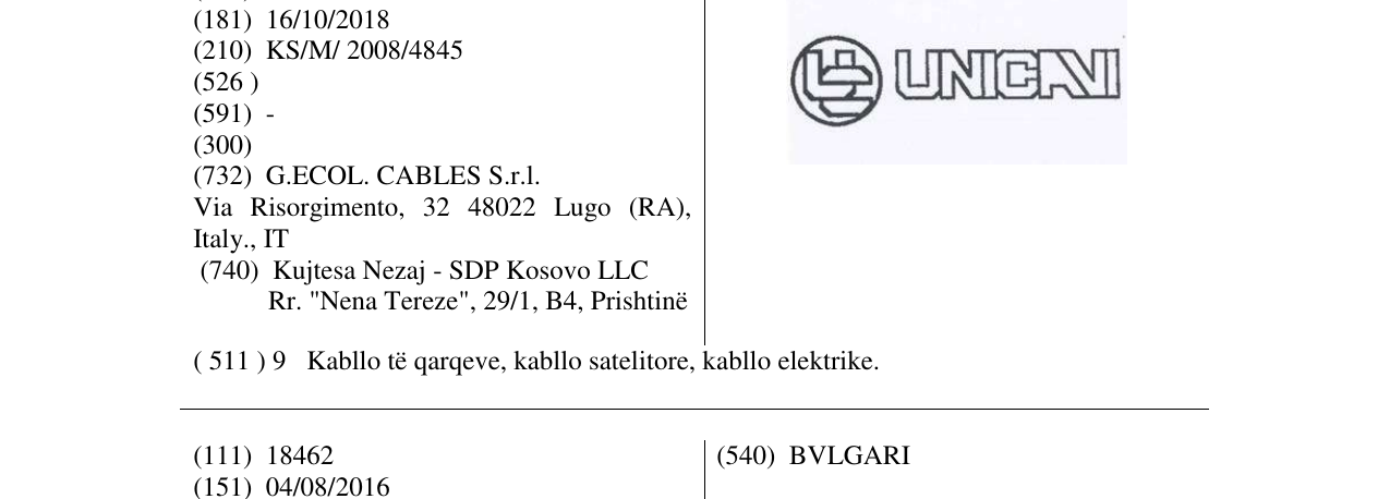 Zëri i markës UNICAVI në buletin