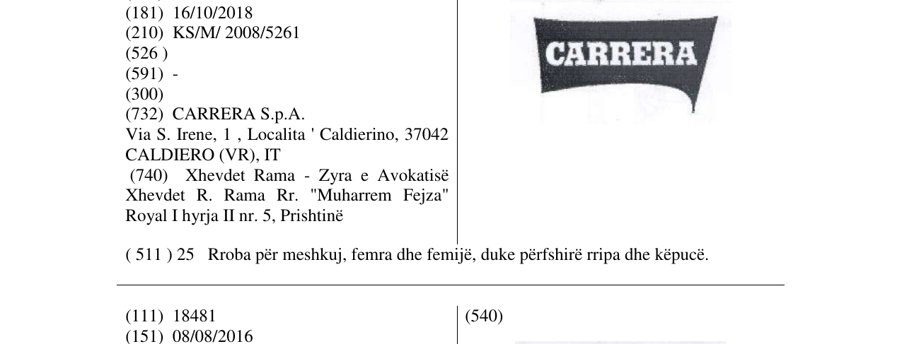 Zëri i markës CARRERA në buletin