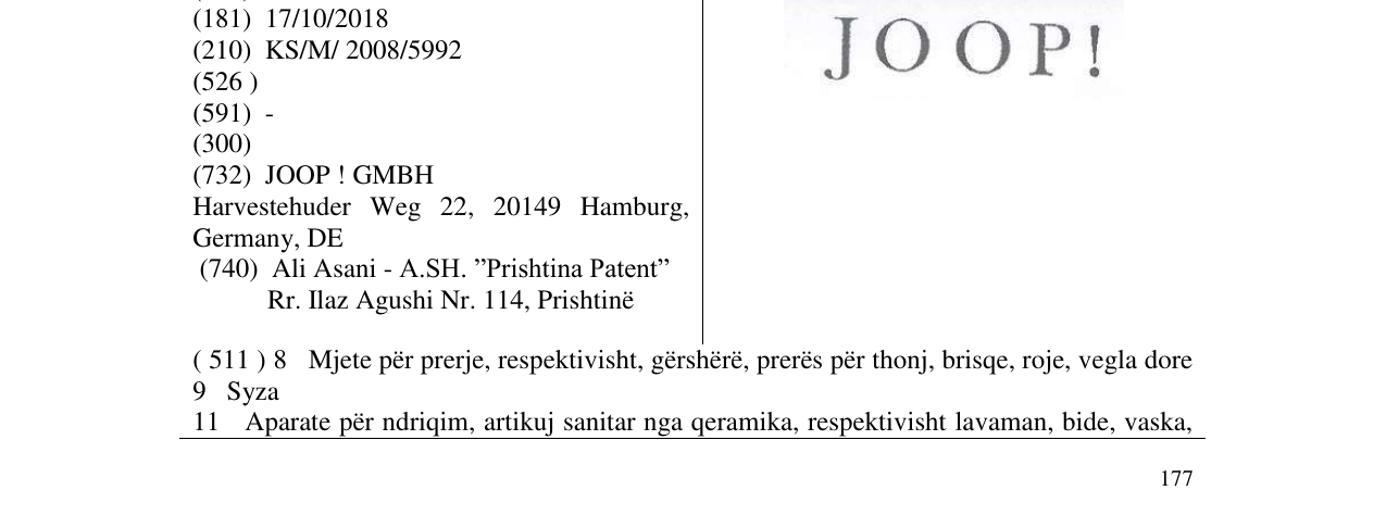 Zëri i markës JOOP! në buletin