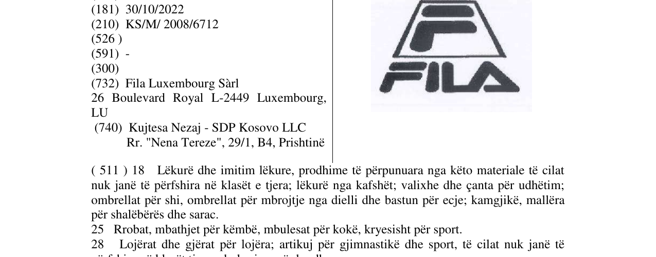 Zëri i markës FILA në buletin