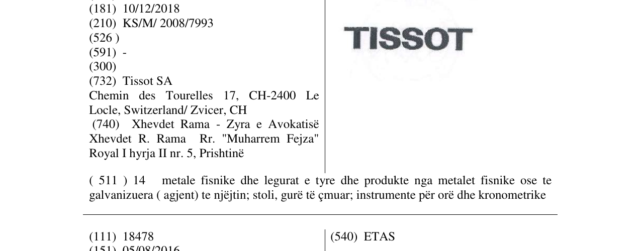 Zëri i markës TISSOT në buletin