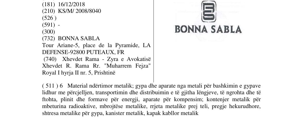 Zëri i markës BONNA SABLA në buletin