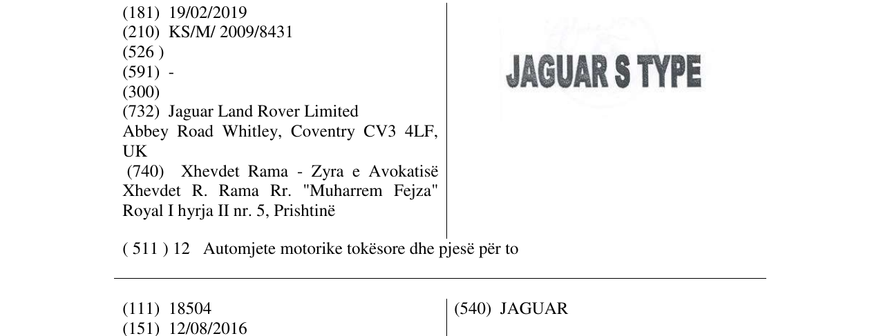 Zëri i markës JAGUAR S TYPE në buletin