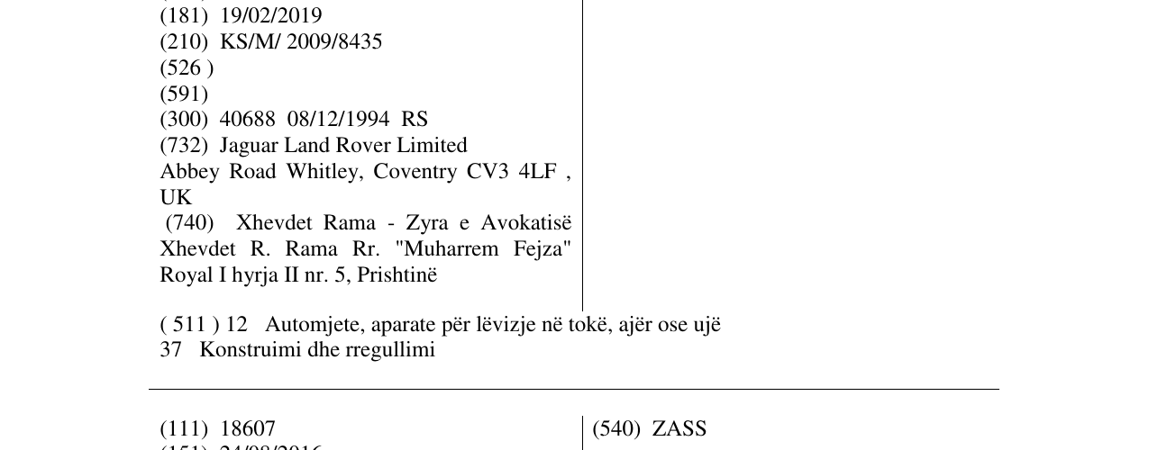 Zëri i markës SOVEREIGN në buletin