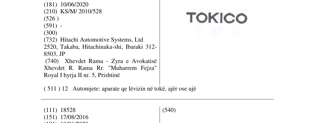 Zëri i markës TOKICO në buletin