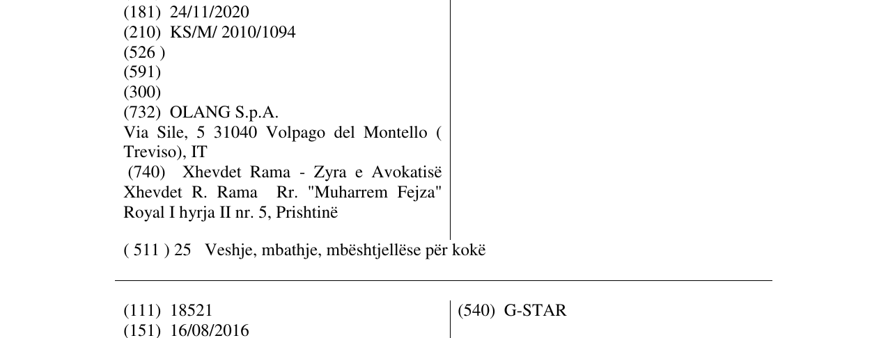 Zëri i markës OLANG në buletin
