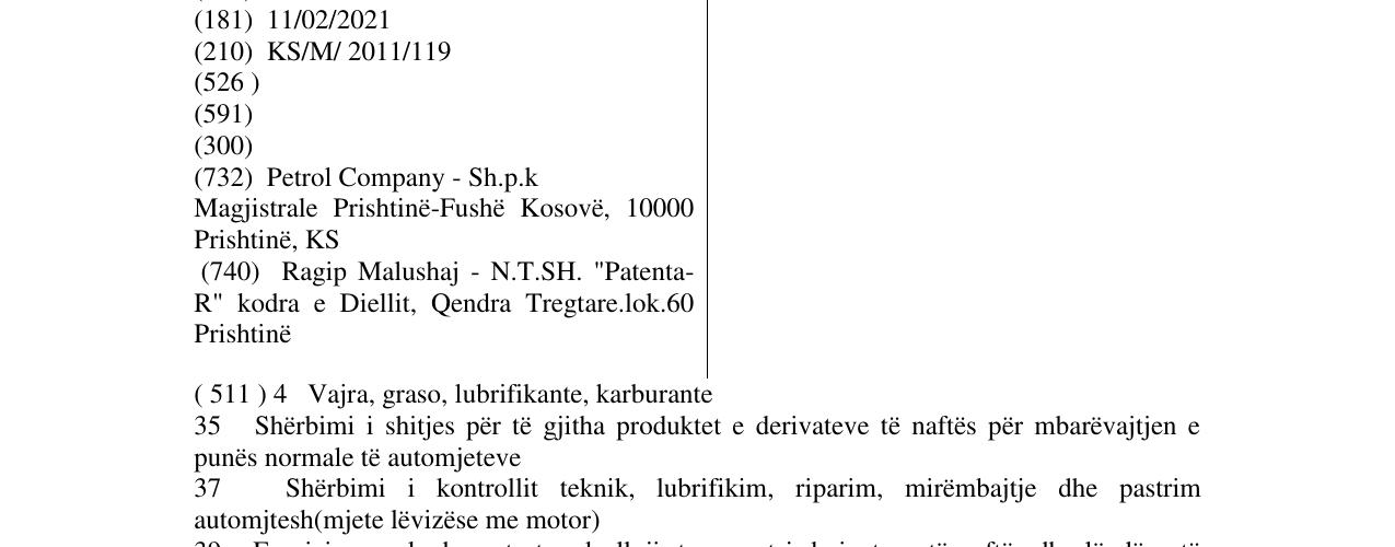 Zëri i markës Petrol Company në buletin