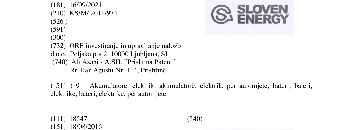 Zëri i markës SLOVEN ENERGY në buletin