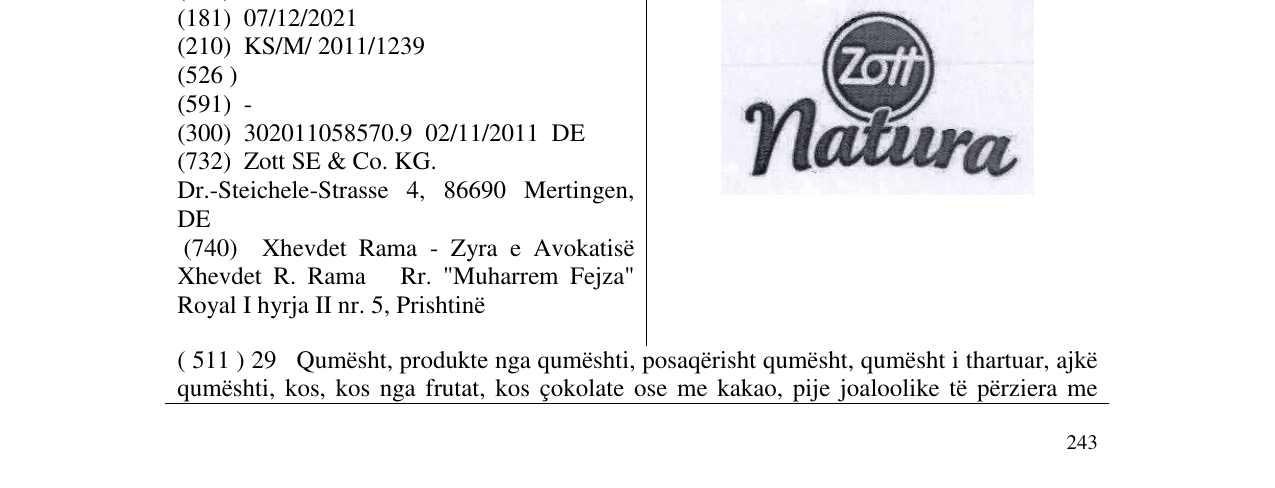 Zëri i markës Zott Natura në buletin