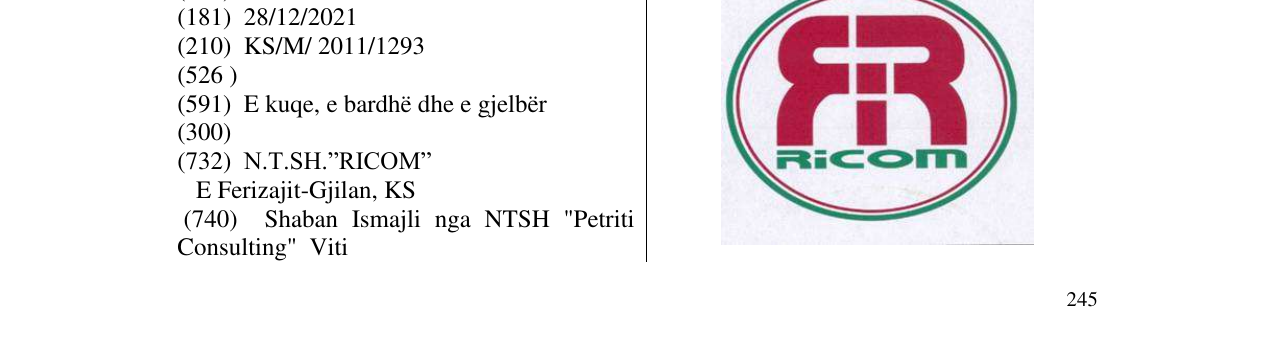 Zëri i markës R Ricom në buletin