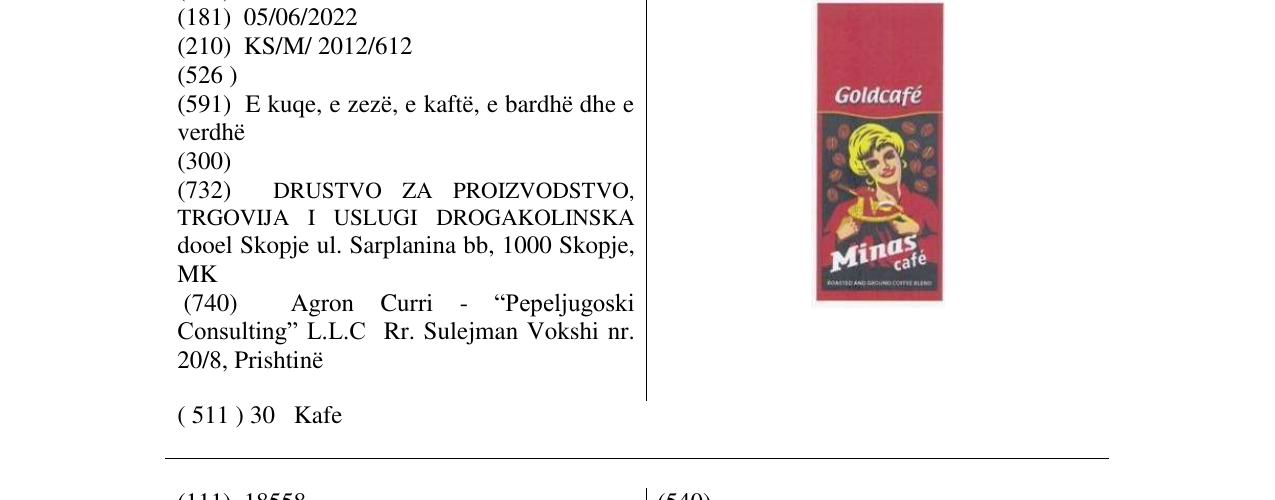 Zëri i markës Goldcafe Minas cafe në buletin