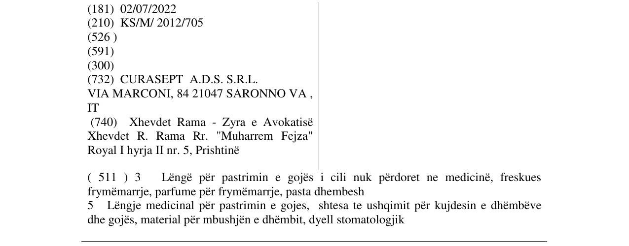 Zëri i markës CURASEPT ADS në buletin