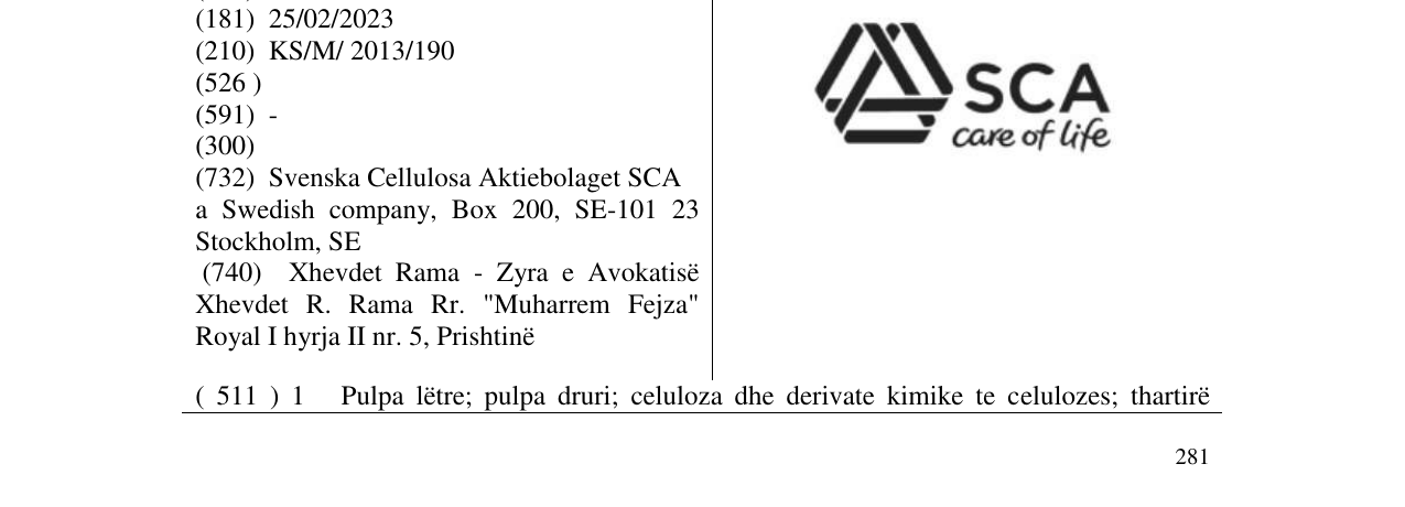 Zëri i markës SCA care of life në buletin