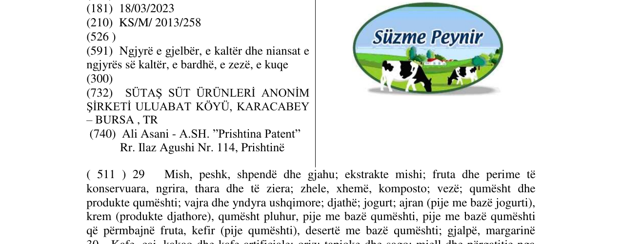 Zëri i markës Suzme Peynir në buletin