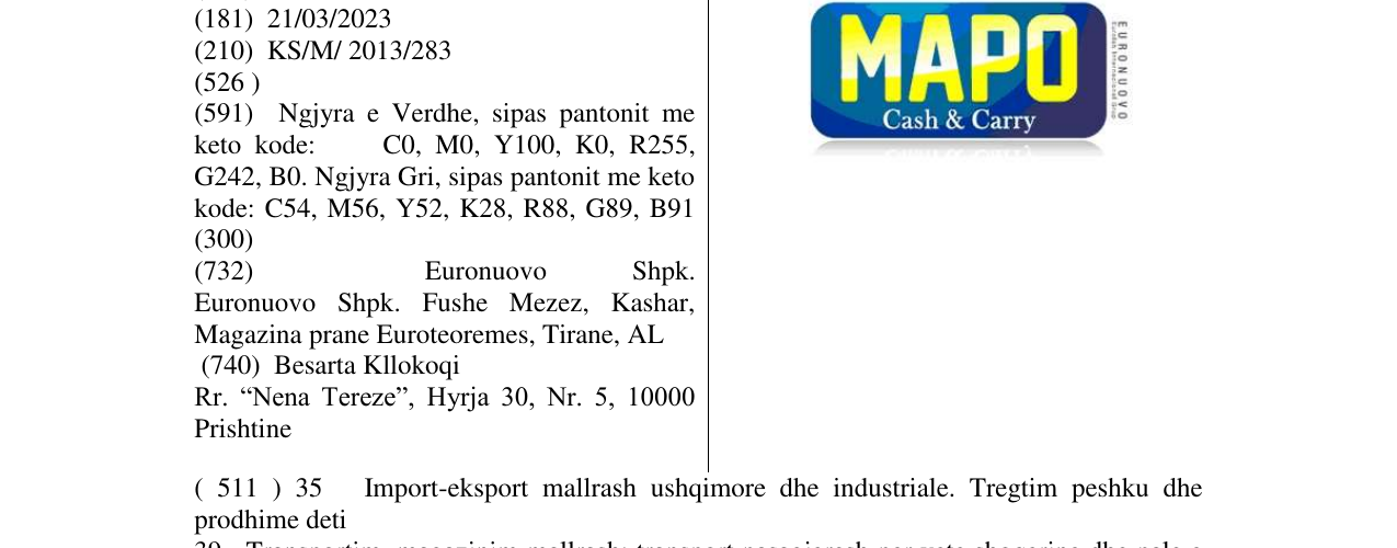 Zëri i markës MAPO Cash & Carry në buletin