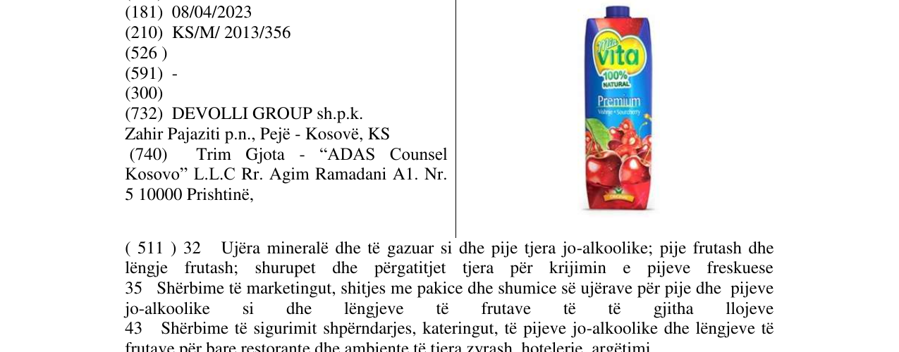 Zëri i markës mia vita Vishnje në buletin