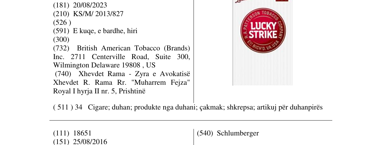 Zëri i markës LUCKY STRIKE në buletin