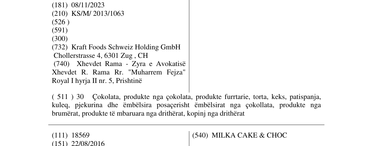 Zëri i markës MILKA CHOCO TWIST në buletin