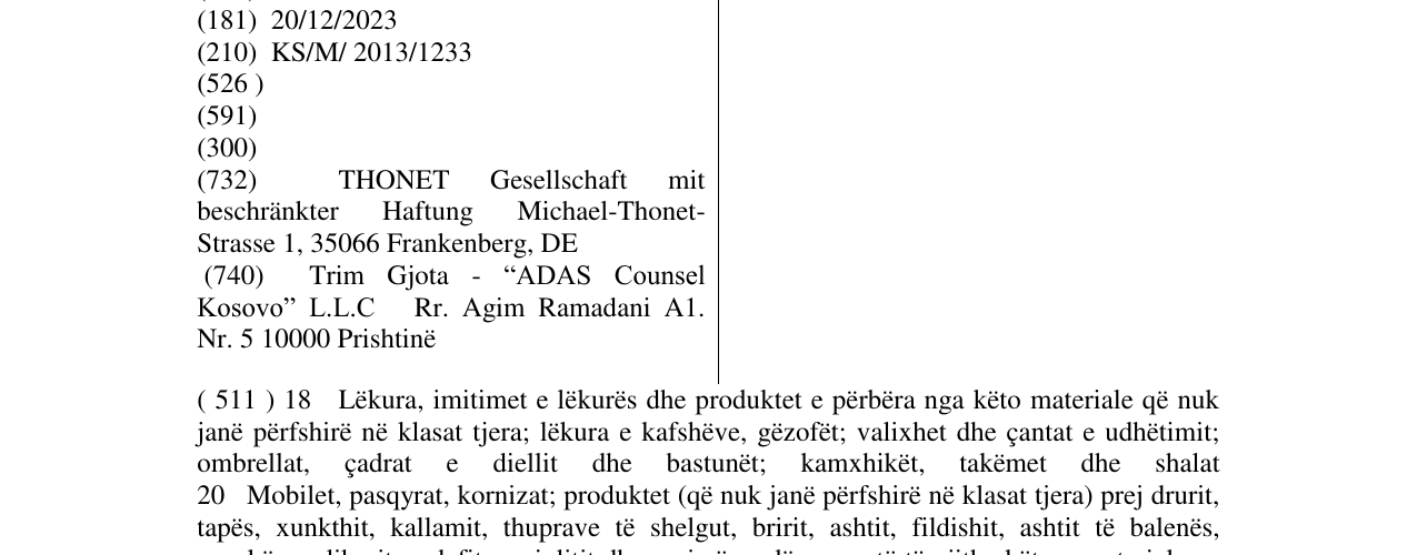 Zëri i markës THONET në buletin