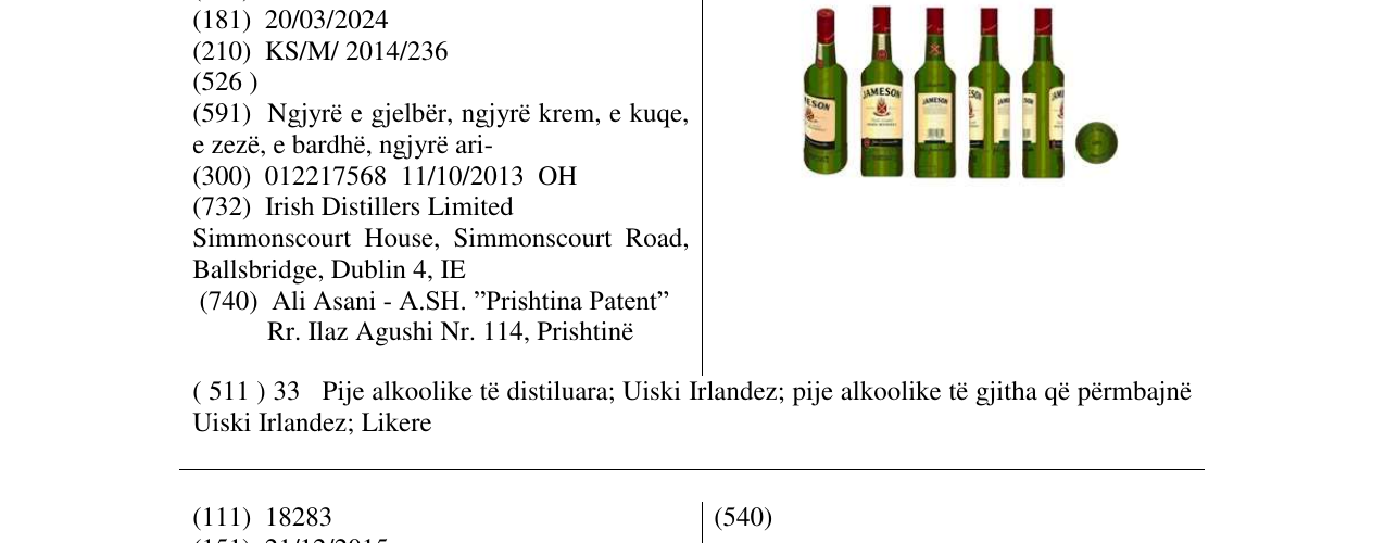 Zëri i markës JAMESON në buletin
