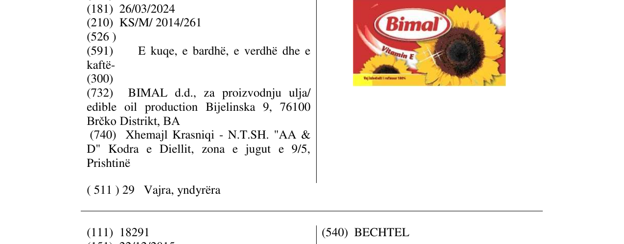 Zëri i markës Bimal në buletin