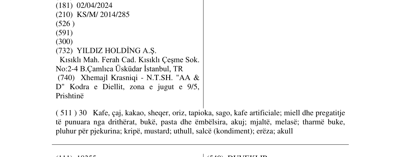Zëri i markës ULKER CHEWYDENT në buletin