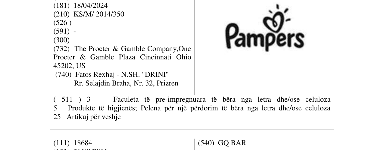 Zëri i markës Pampers në buletin