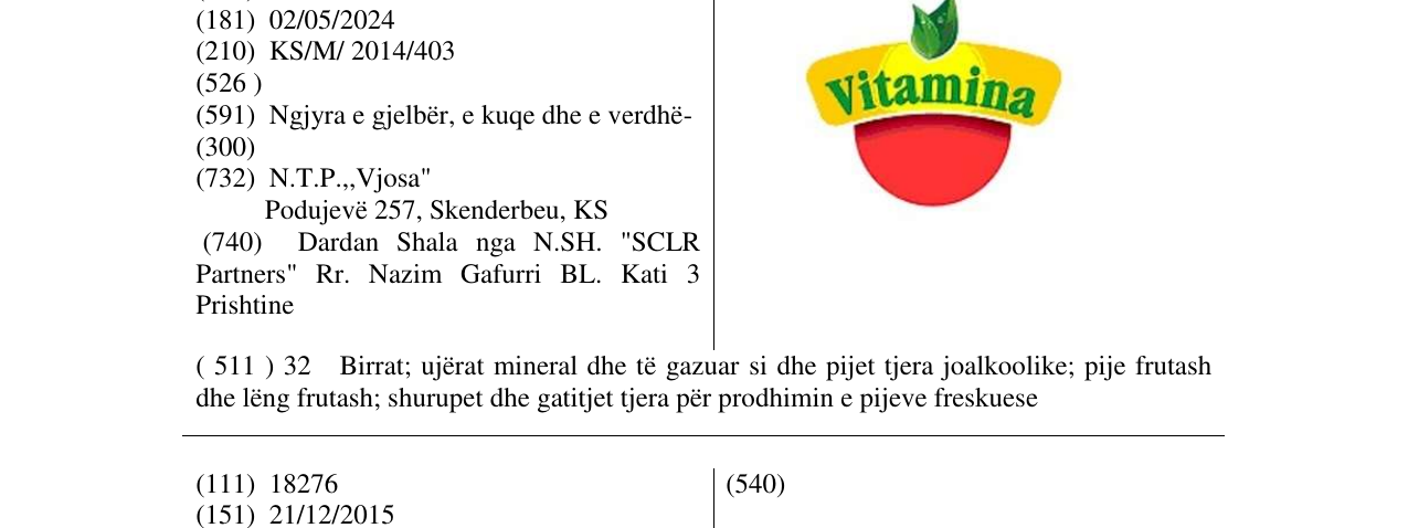 Zëri i markës Vitamina në buletin