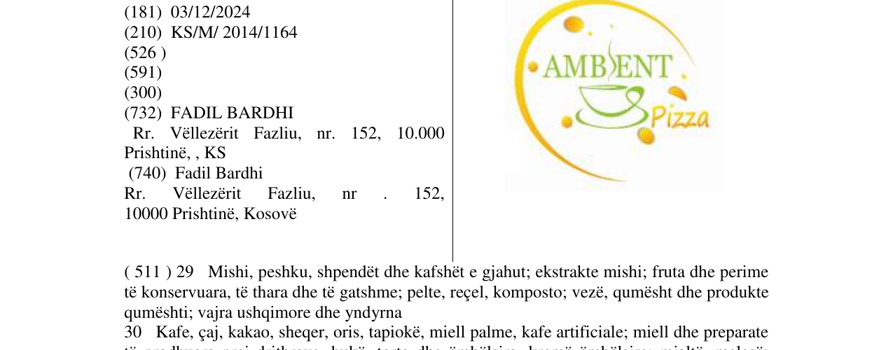 Zëri i markës AMBIENT Pizza në buletin