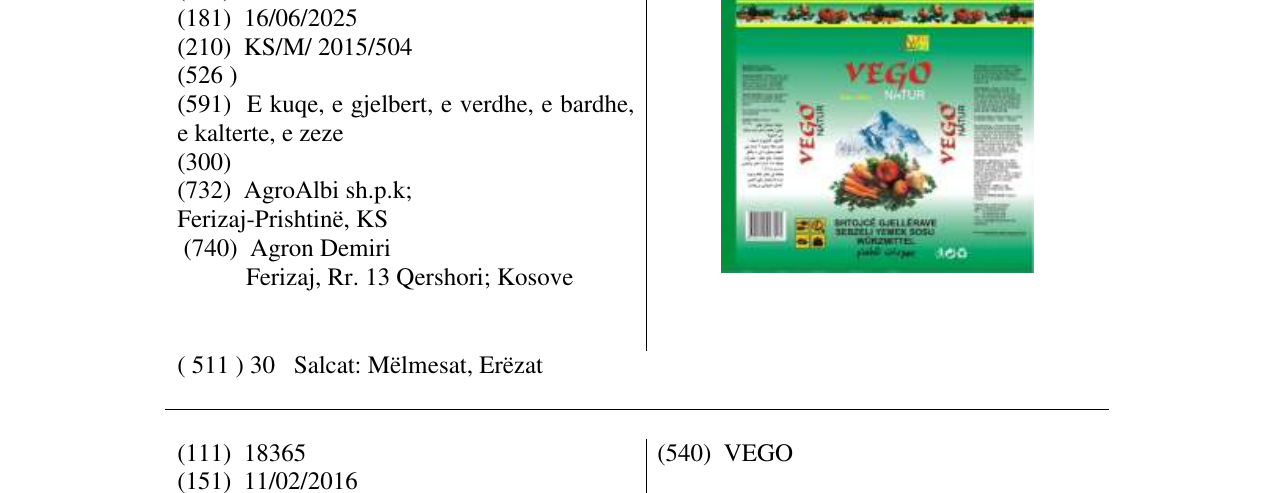 Zëri i markës VEGO në buletin