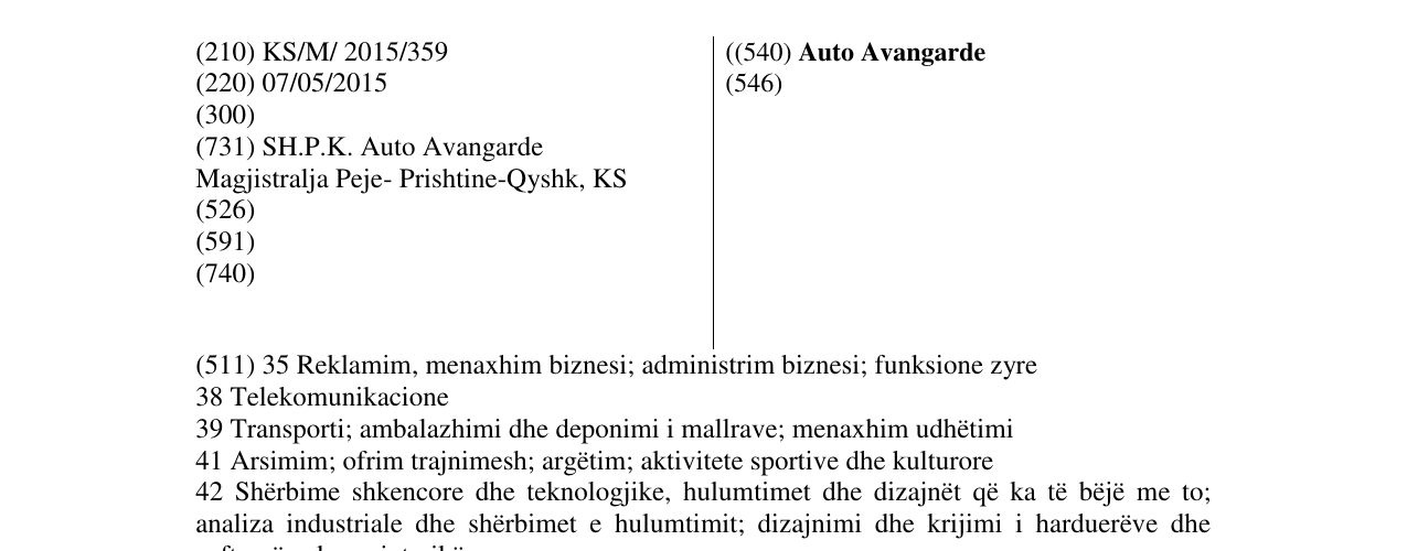 Zëri i markës Auto Avangarde në buletin