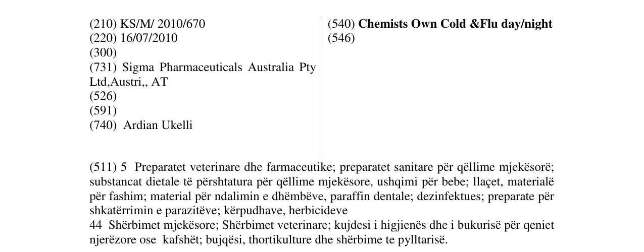 Zëri i markës Chemists Own Cold &Flu day/night në buletin