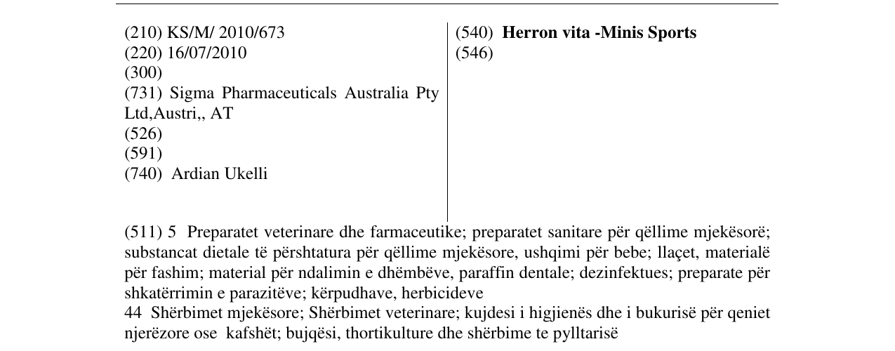 Zëri i markës Herron vita -Minis Sports në buletin