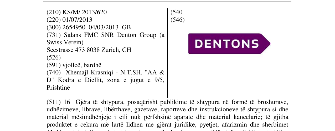 Zëri i markës DENTONS në buletin
