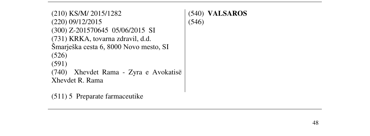 Zëri i markës VALSAROS në buletin