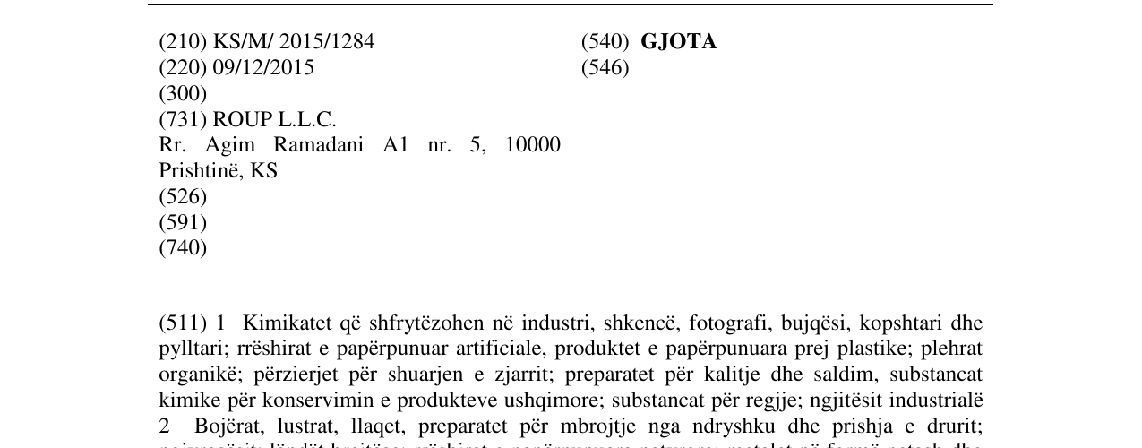 Zëri i markës GJOTA në buletin