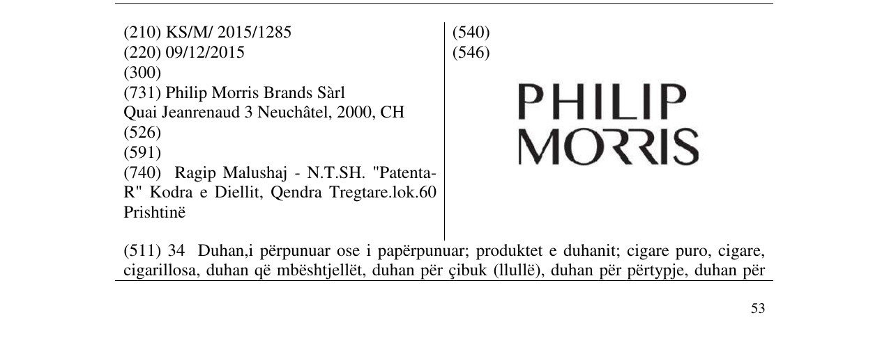Zëri i markës PHILIP MORRIS në buletin