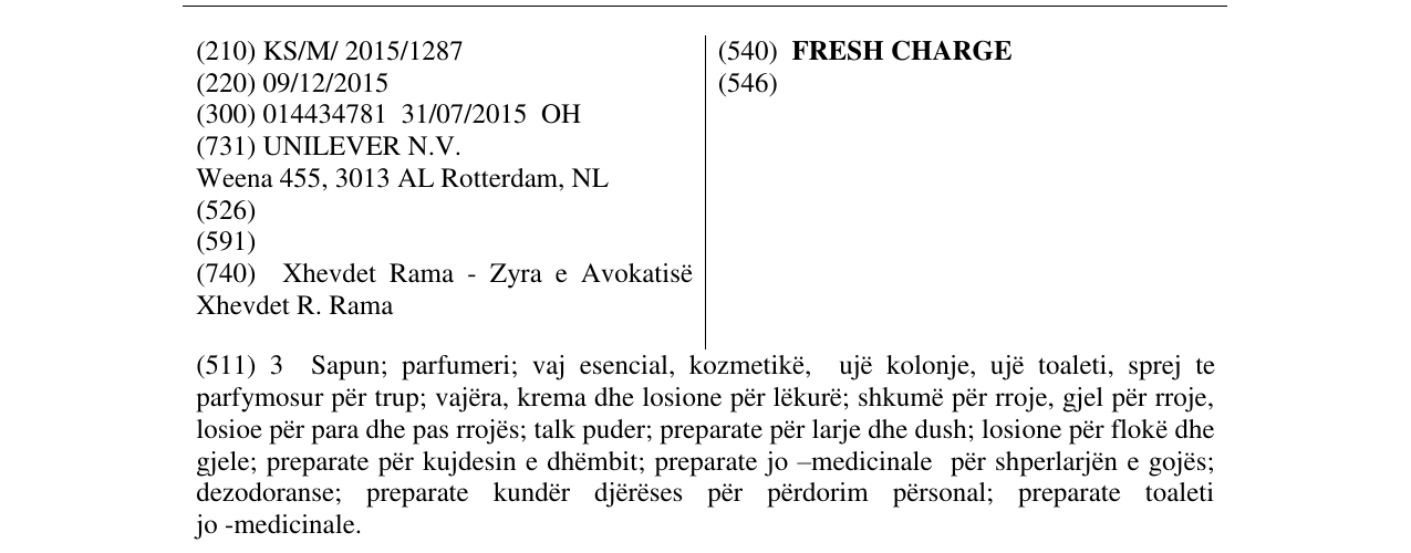 Zëri i markës FRESH CHARGE në buletin