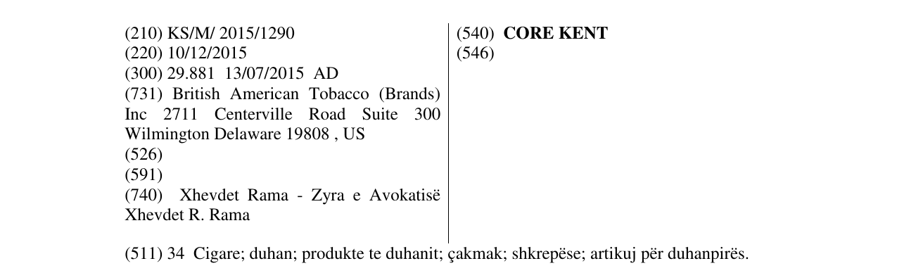 Zëri i markës CORE KENT në buletin