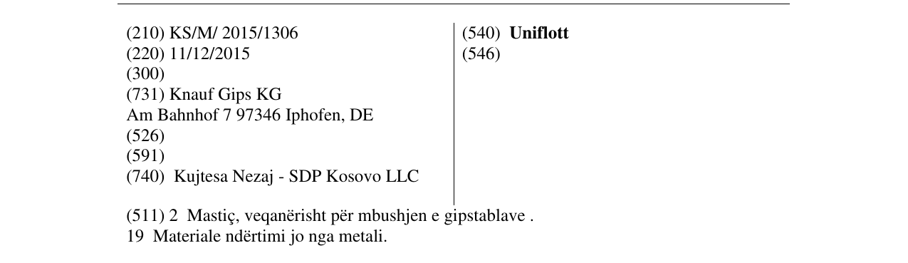 Zëri i markës Uniflott në buletin
