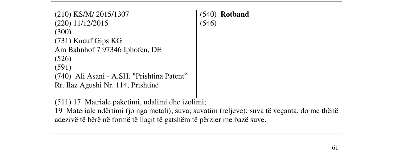 Zëri i markës Rotband në buletin