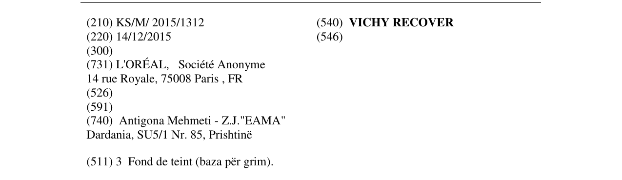 Zëri i markës VICHY RECOVER në buletin