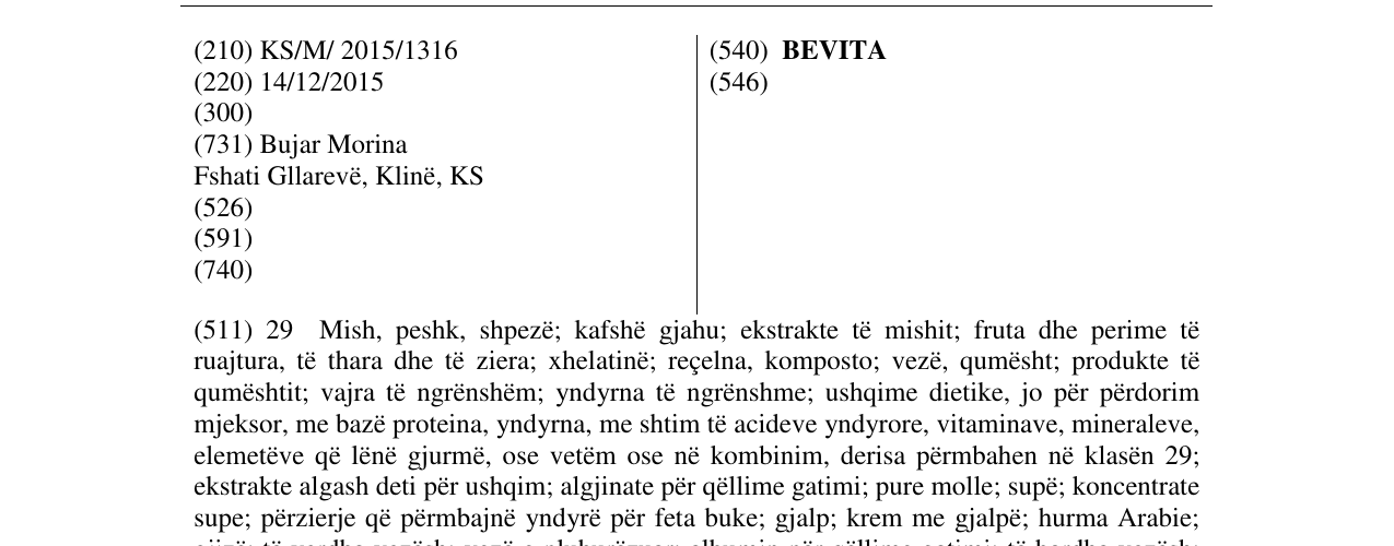 Zëri i markës BEVITA në buletin