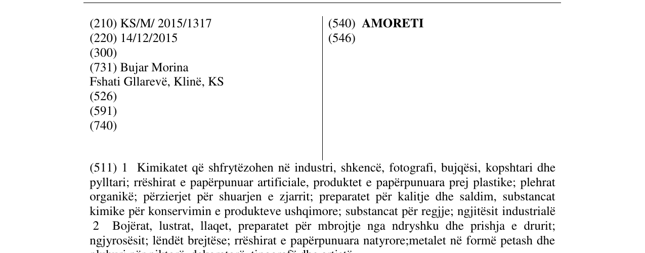Zëri i markës AMORETI në buletin