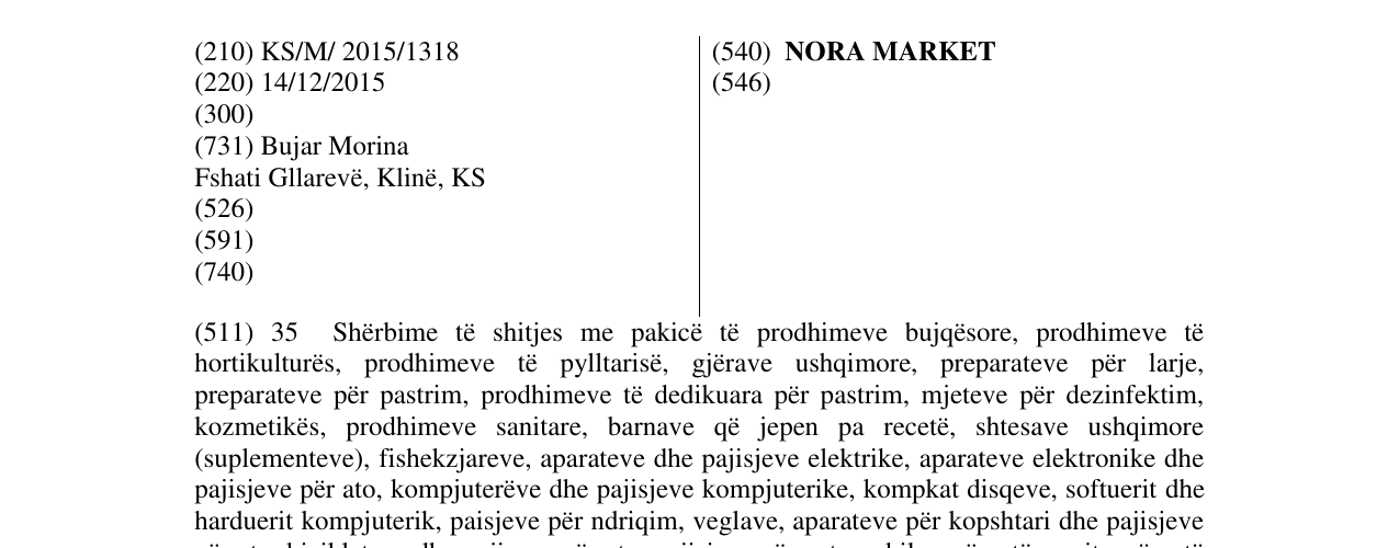 Zëri i markës NORA MARKET në buletin