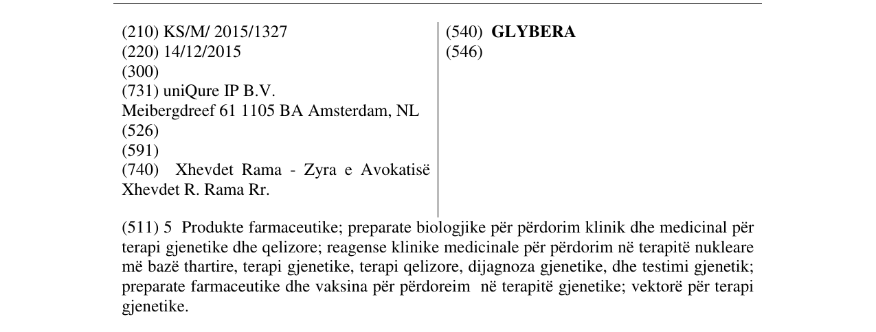 Zëri i markës GLYBERA në buletin